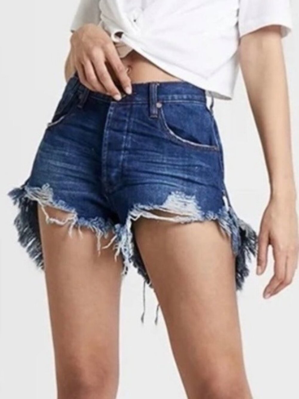 One Teaspoon Shorts Size 23 Blue Moon Le Wolves Button Fly Frayed Retro Indie